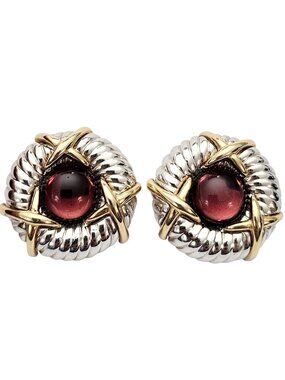 AFJ Purple Glass Cab X O Round Clip On Earrings Signed, J645